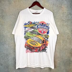VTG Y2K Nascar Racing Big Print T Shirt Sz XL White All State 400 2007 AOP